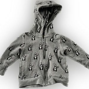 Monica and Andy Bulldog Zip Hoodie 6-9 Months Gray with Dog Print
